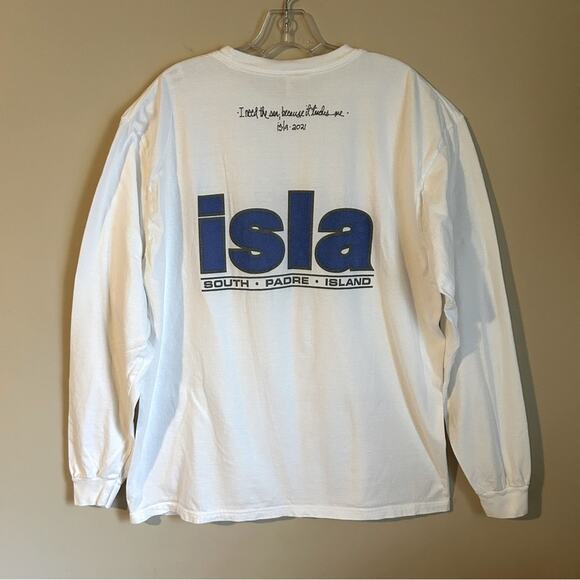 Comfort Colors White Isla South Padre Island TX Long Sleeve Crewneck Tee Size XL - Picture 4 of 8